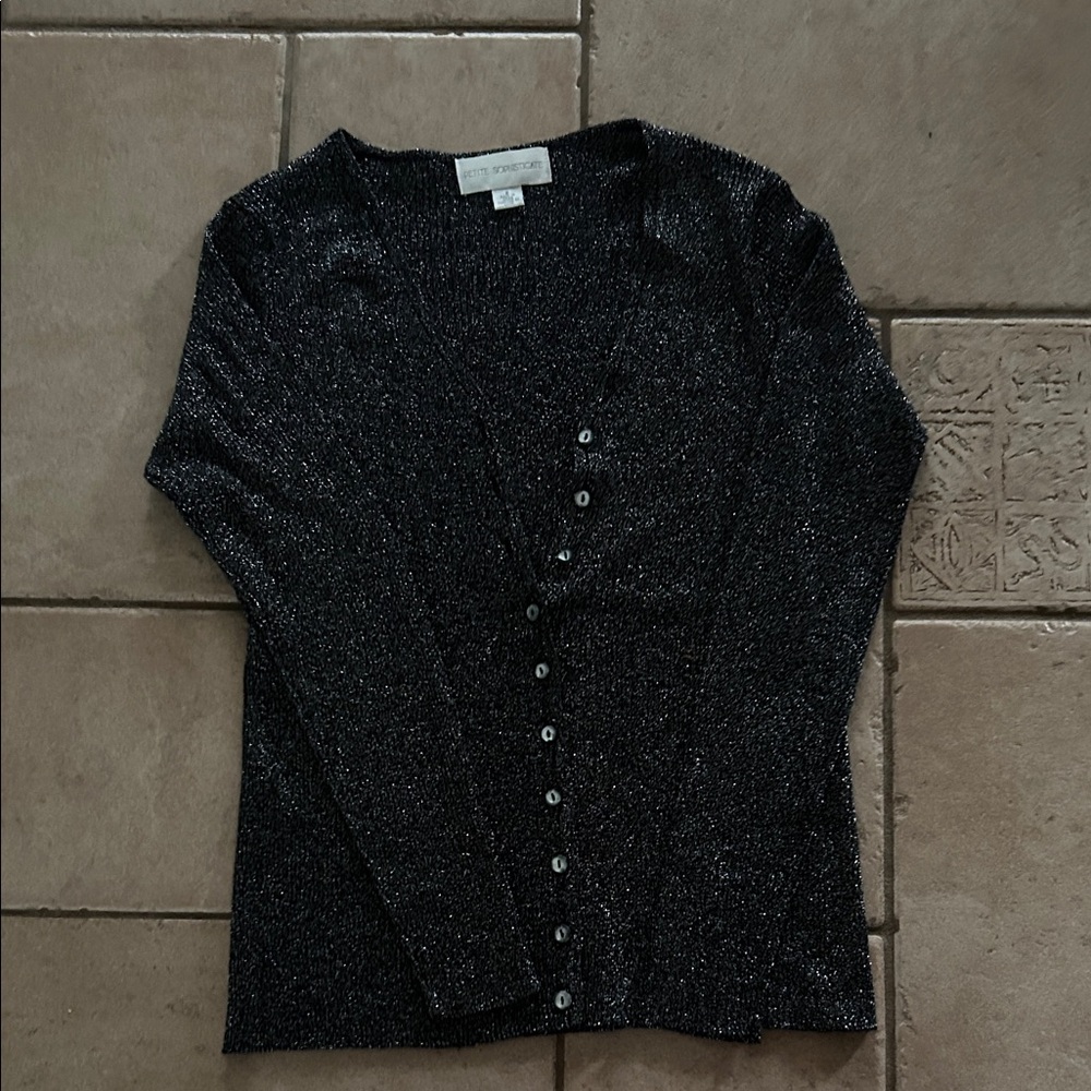 Petite Sophisticate Black Metallic Women's Cardigan